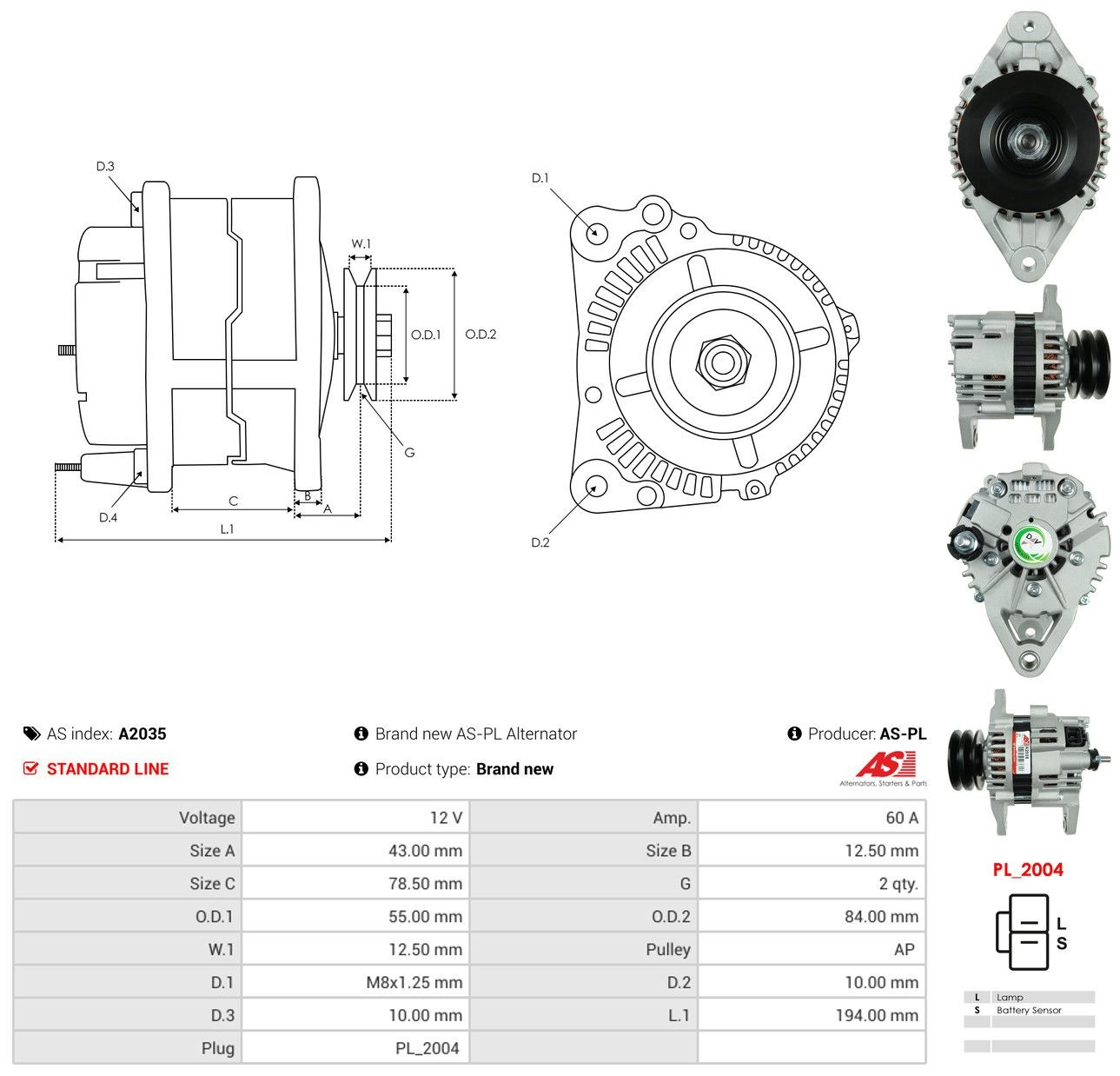 Генератор As-pl A2035 ціна, від 169.95 USD