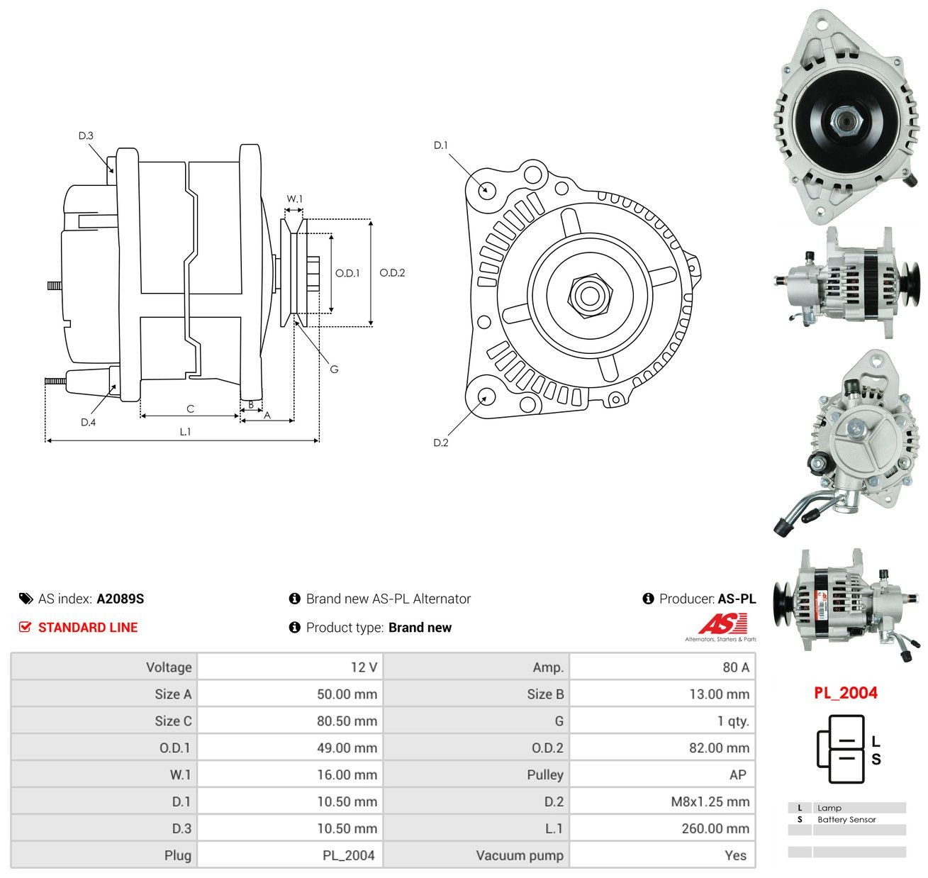 Генератор As-pl A2089S ціна, від 213.62 USD