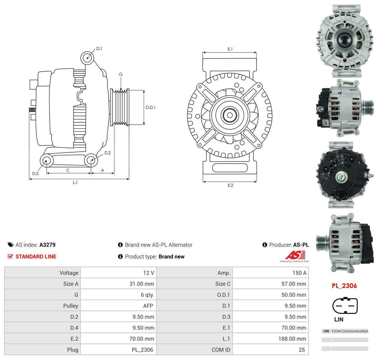 Генератор As-pl A3279 ціна, від 99.94 USD
