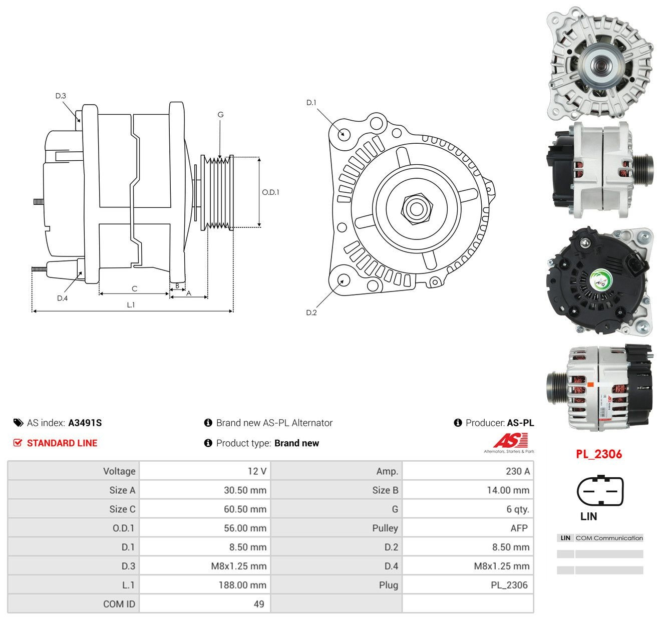 Генератор As-pl A3491S ціна, від 400.61 USD