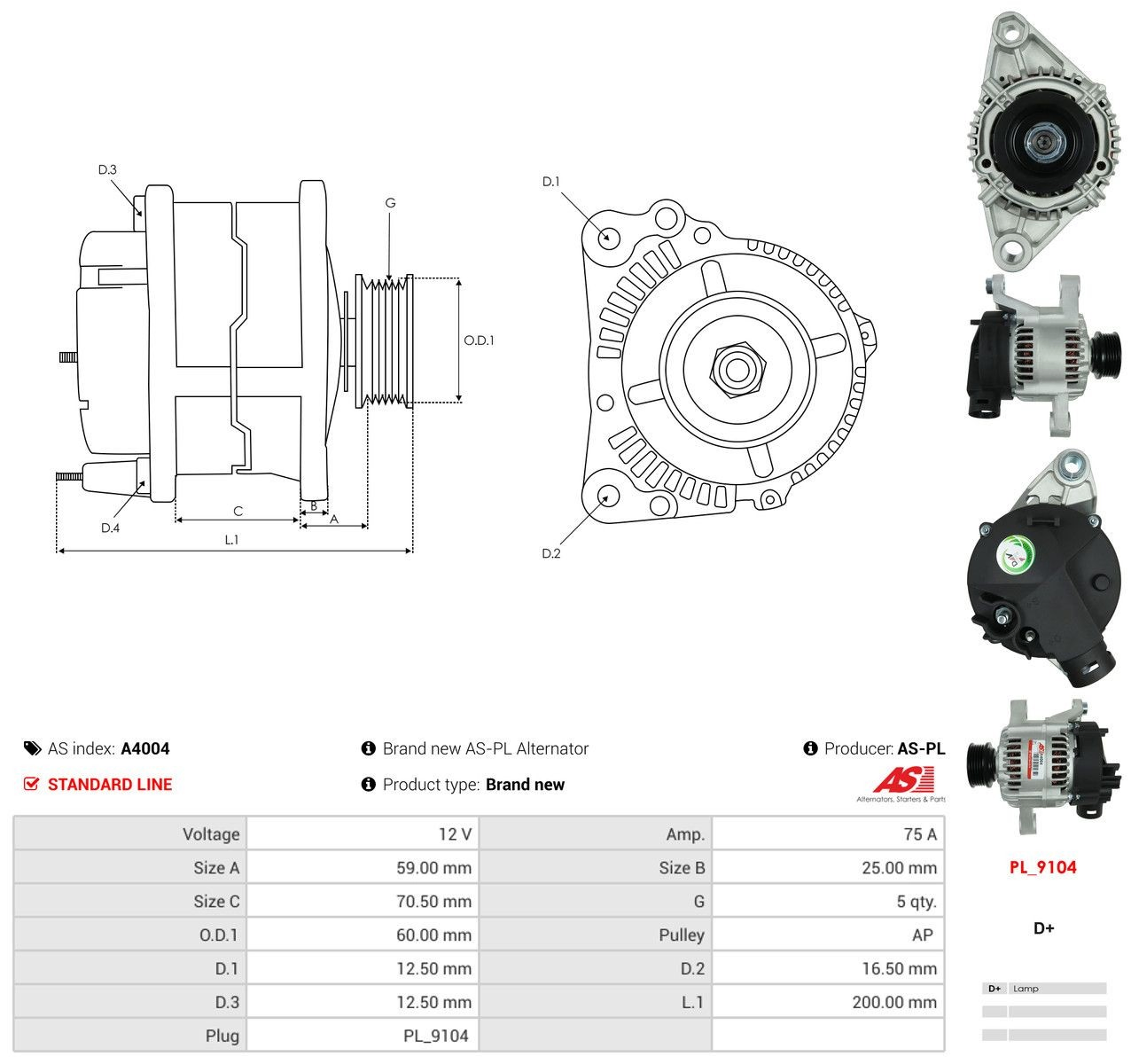 Генератор As-pl A4004 ціна, від 72.90 USD