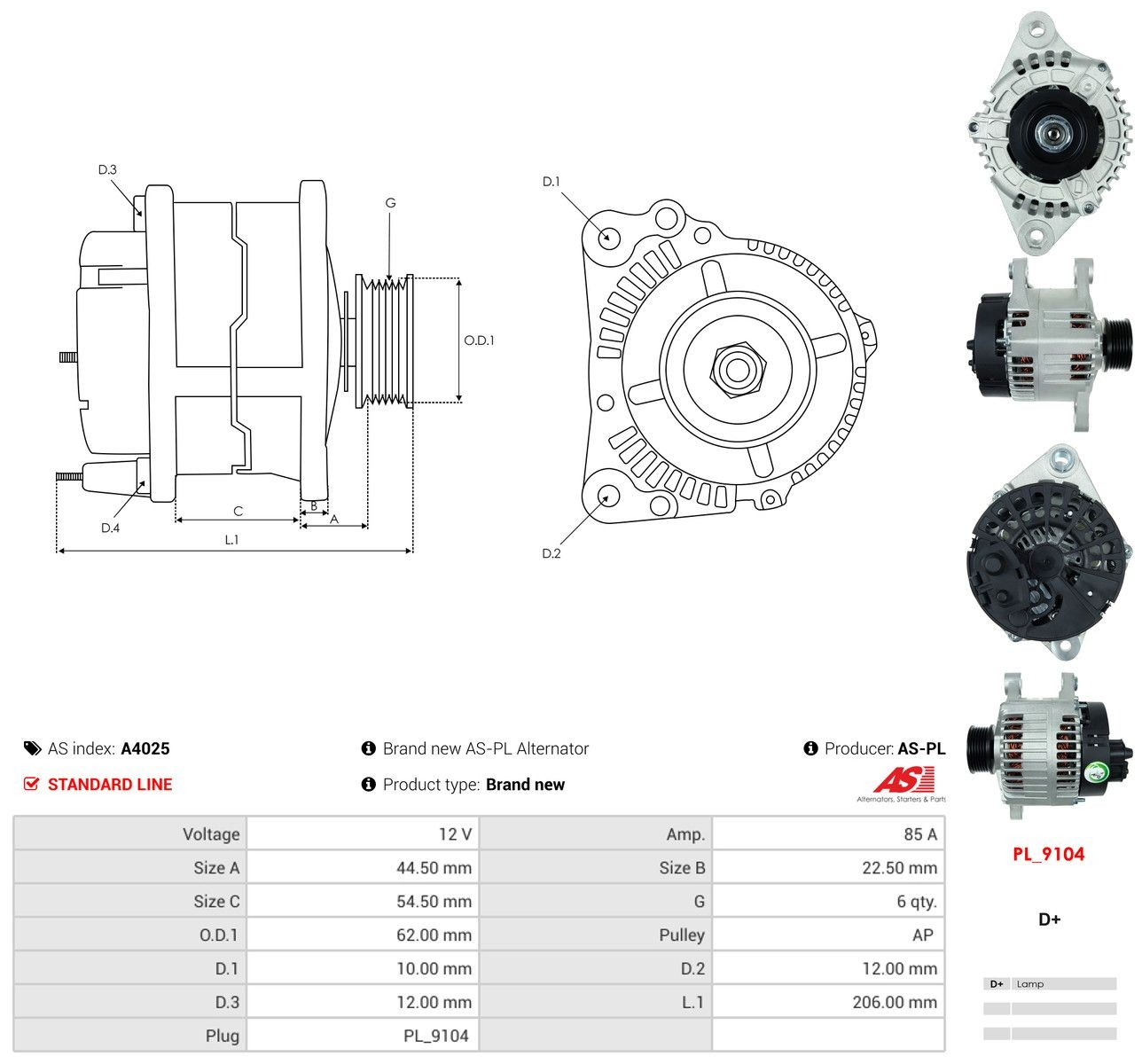 Генератор As-pl A4025 ціна, від 115.39 USD