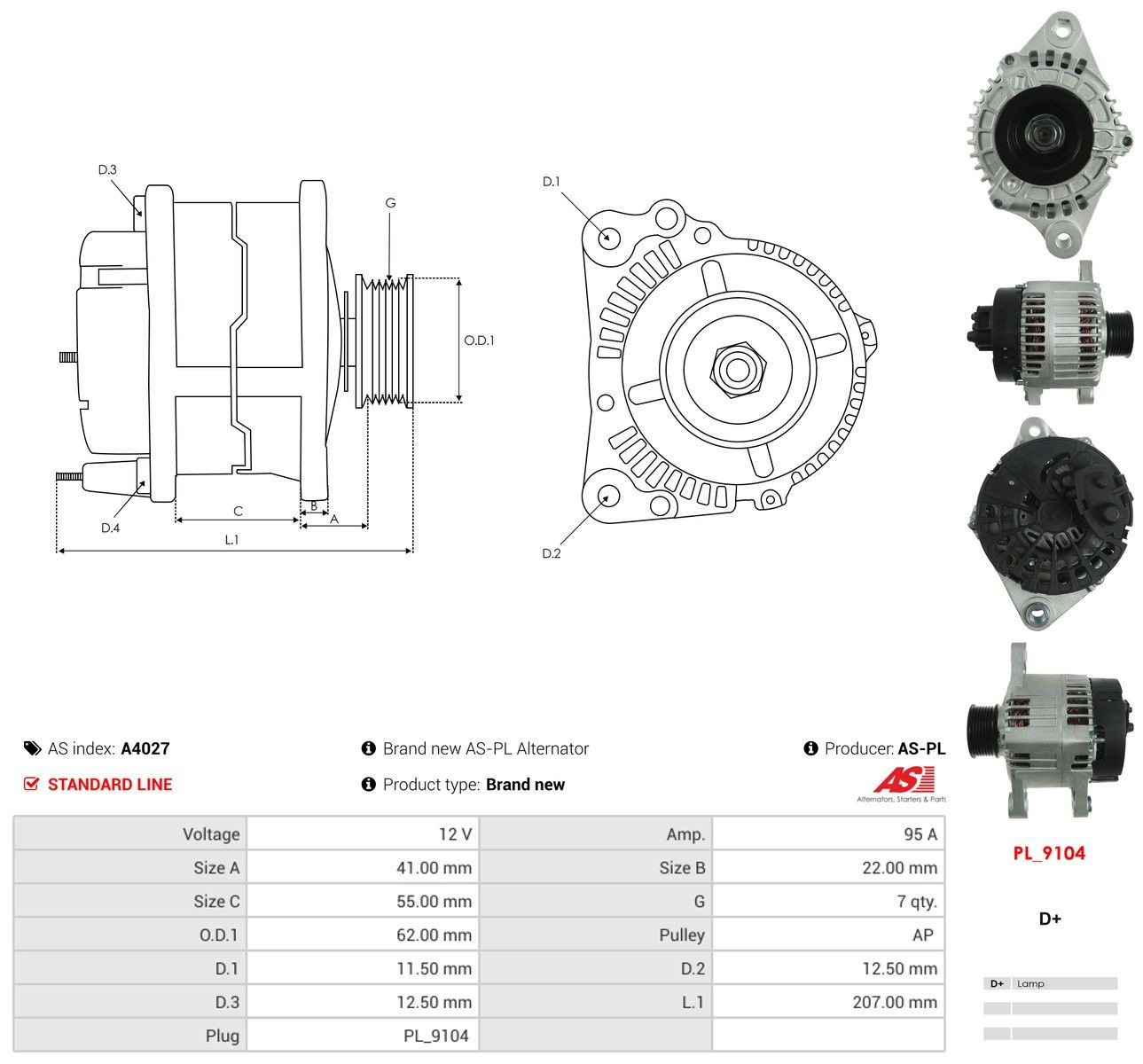 Генератор As-pl A4027 ціна, від 110.56 USD