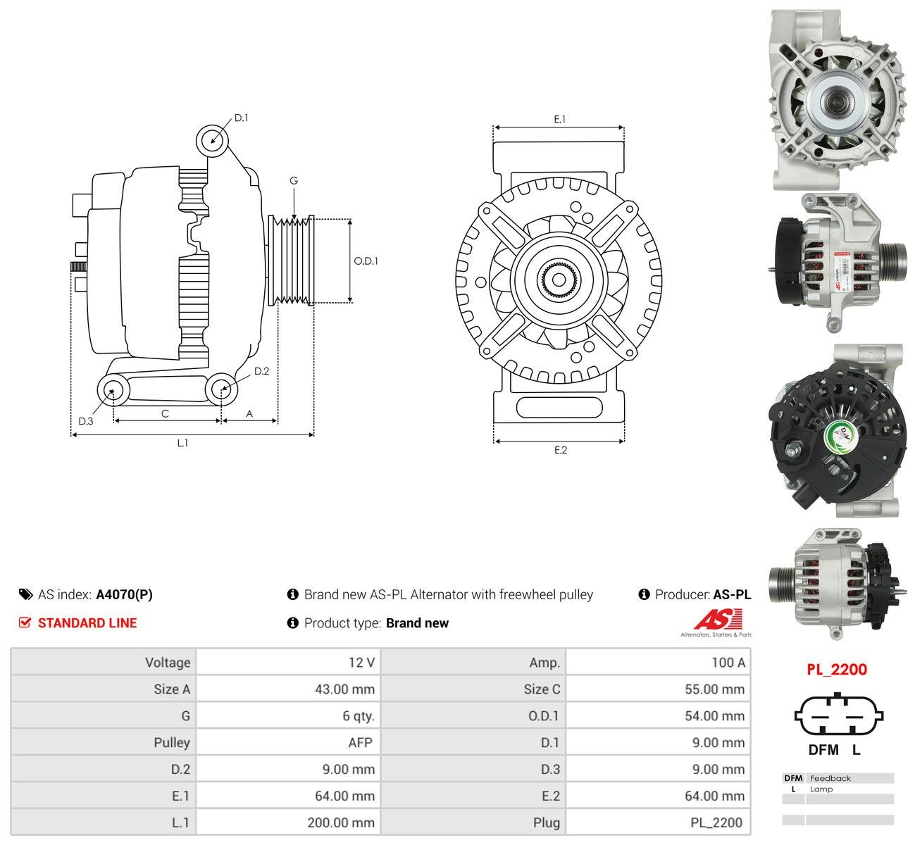 Генератор As-pl A4070P ціна, від 174.52 USD