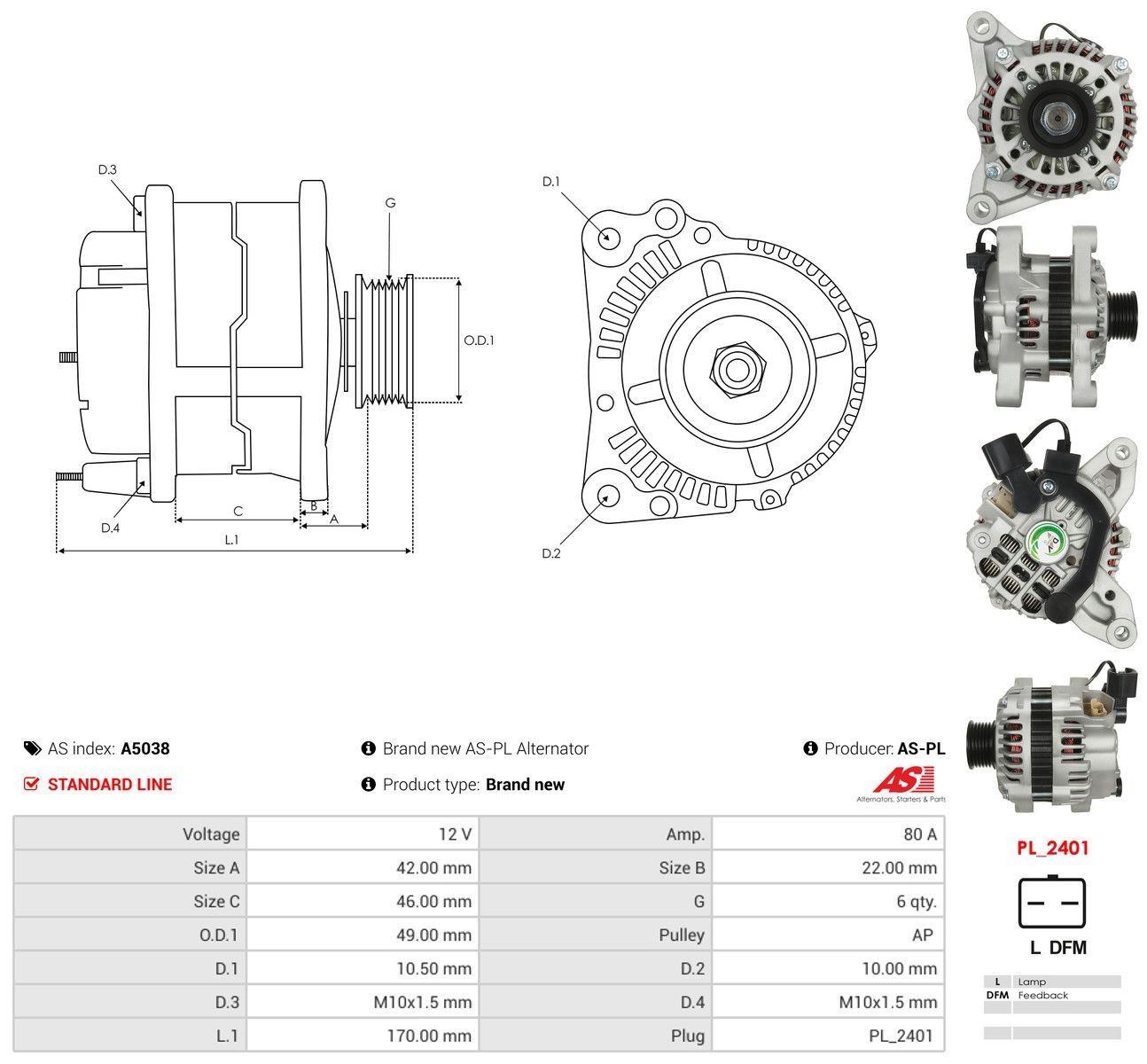 Генератор As-pl A5038 ціна, від 70.07 USD