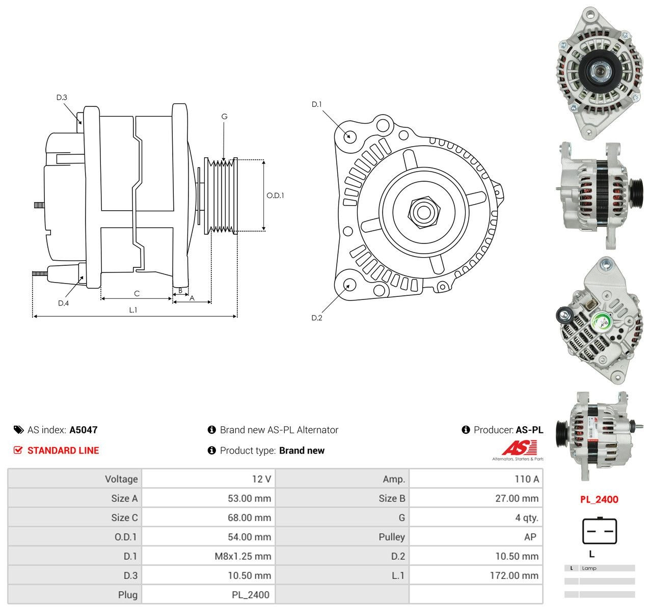 Генератор As-pl A5047 ціна, від 186.96 USD