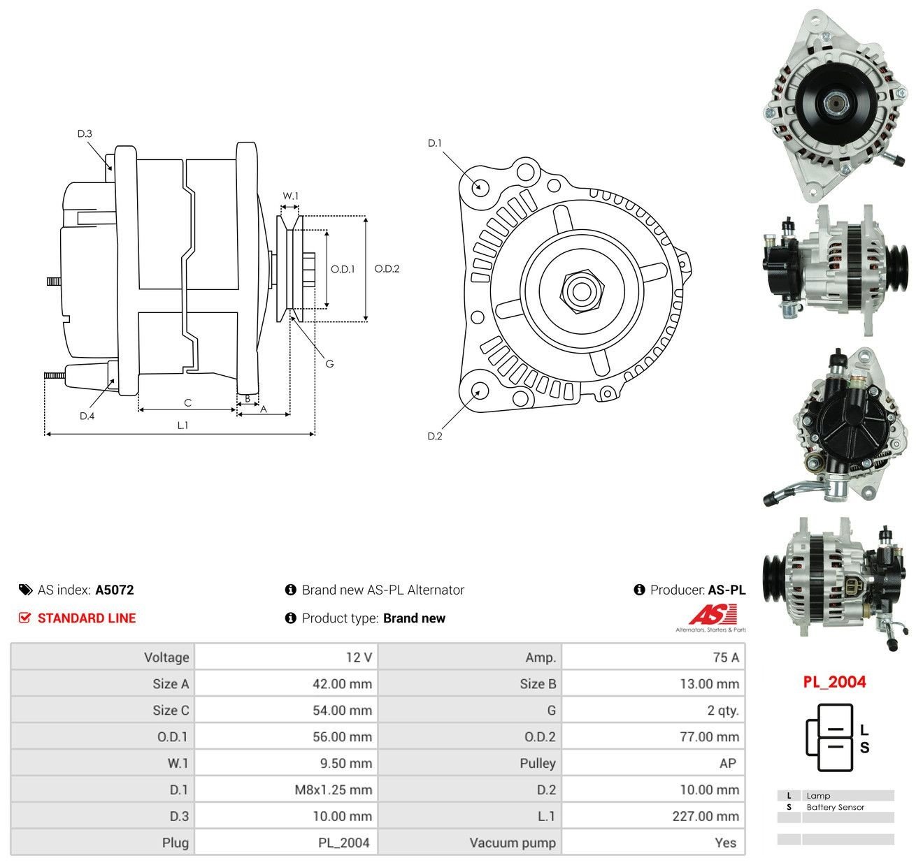 Генератор As-pl A5072 ціна, від 168.38 USD
