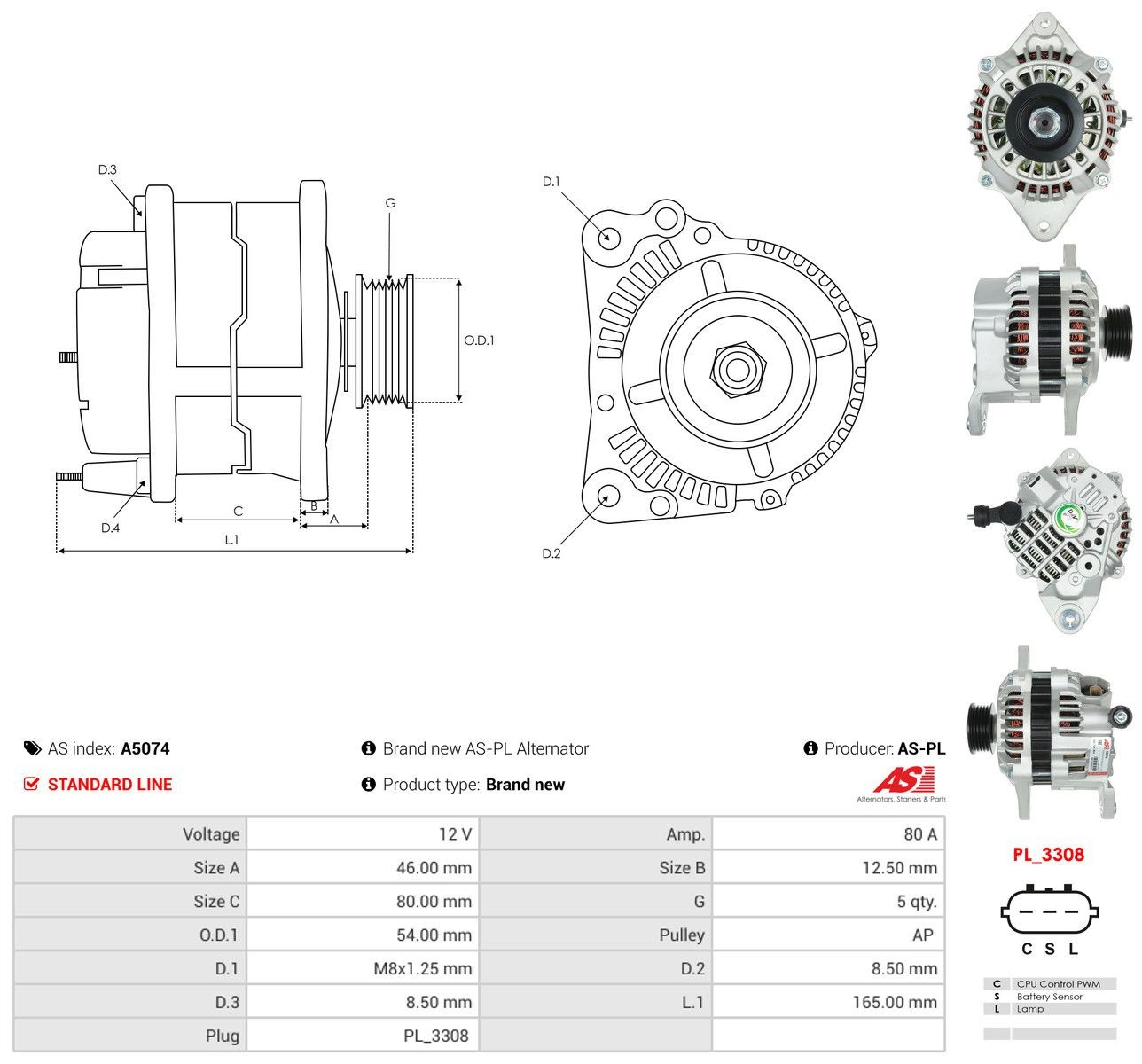 Генератор As-pl A5074 ціна, від 147.71 USD