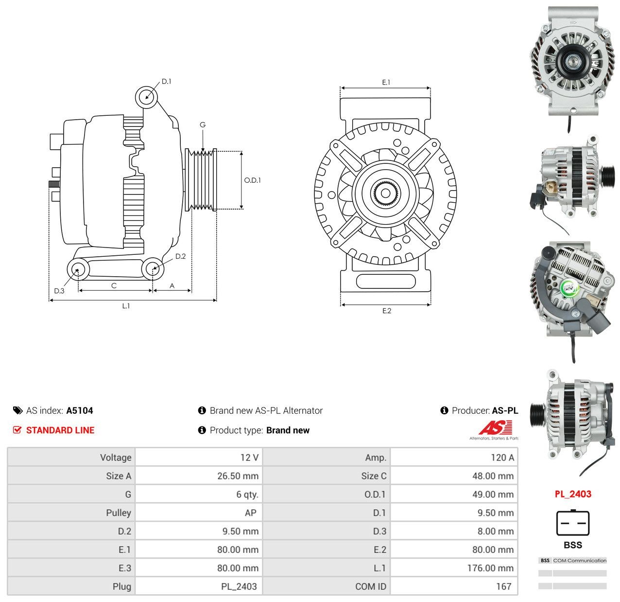 Генератор As-pl A5104 ціна, від 82.31 USD