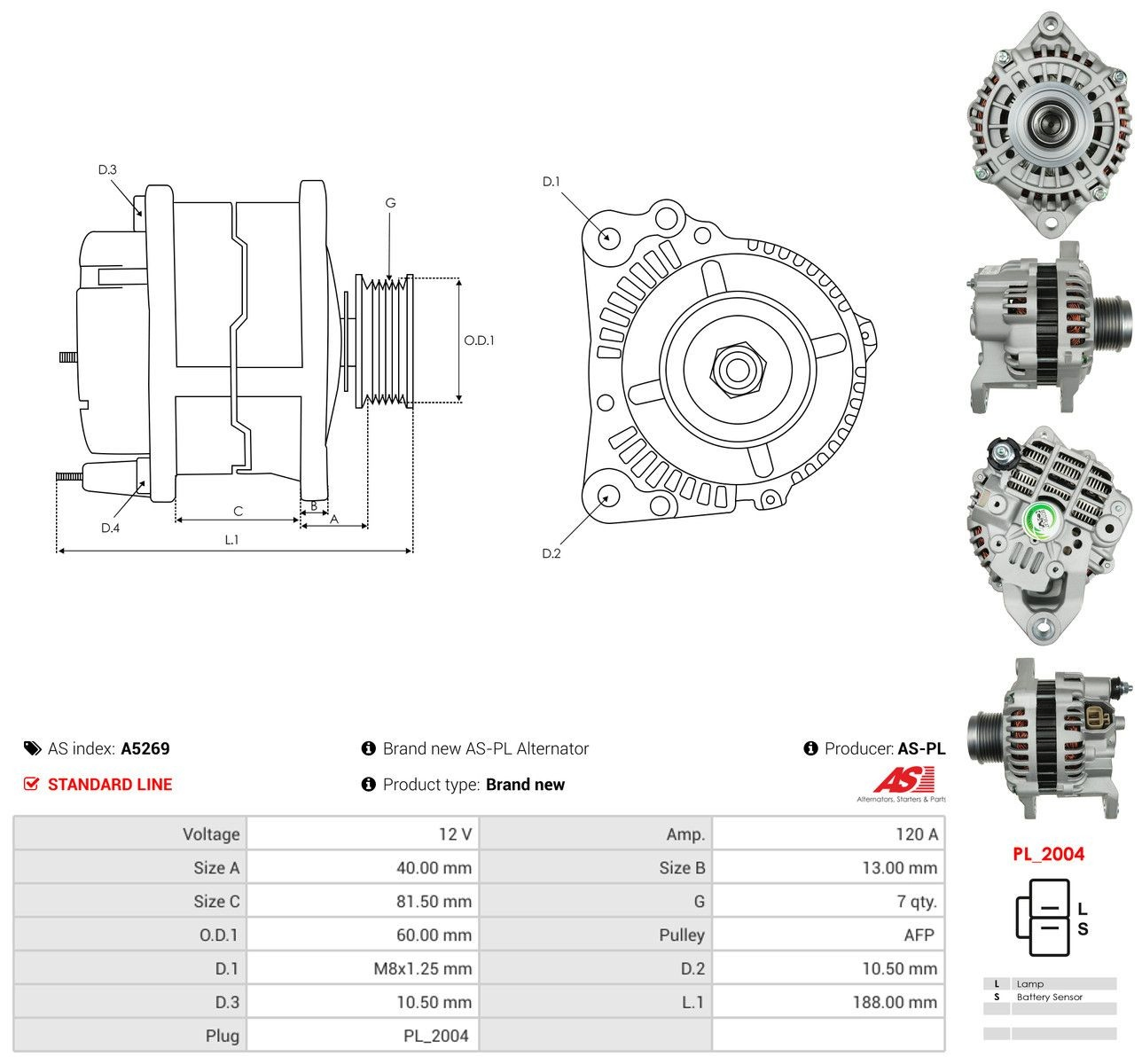 Генератор As-pl A5269 ціна, від 181.07 USD