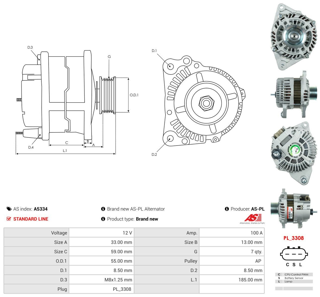 Генератор As-pl A5334 ціна, від 84.08 USD
