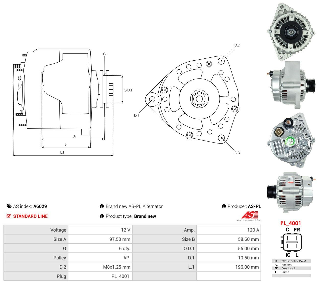 Генератор As-pl A6029 ціна, від 174.42 USD