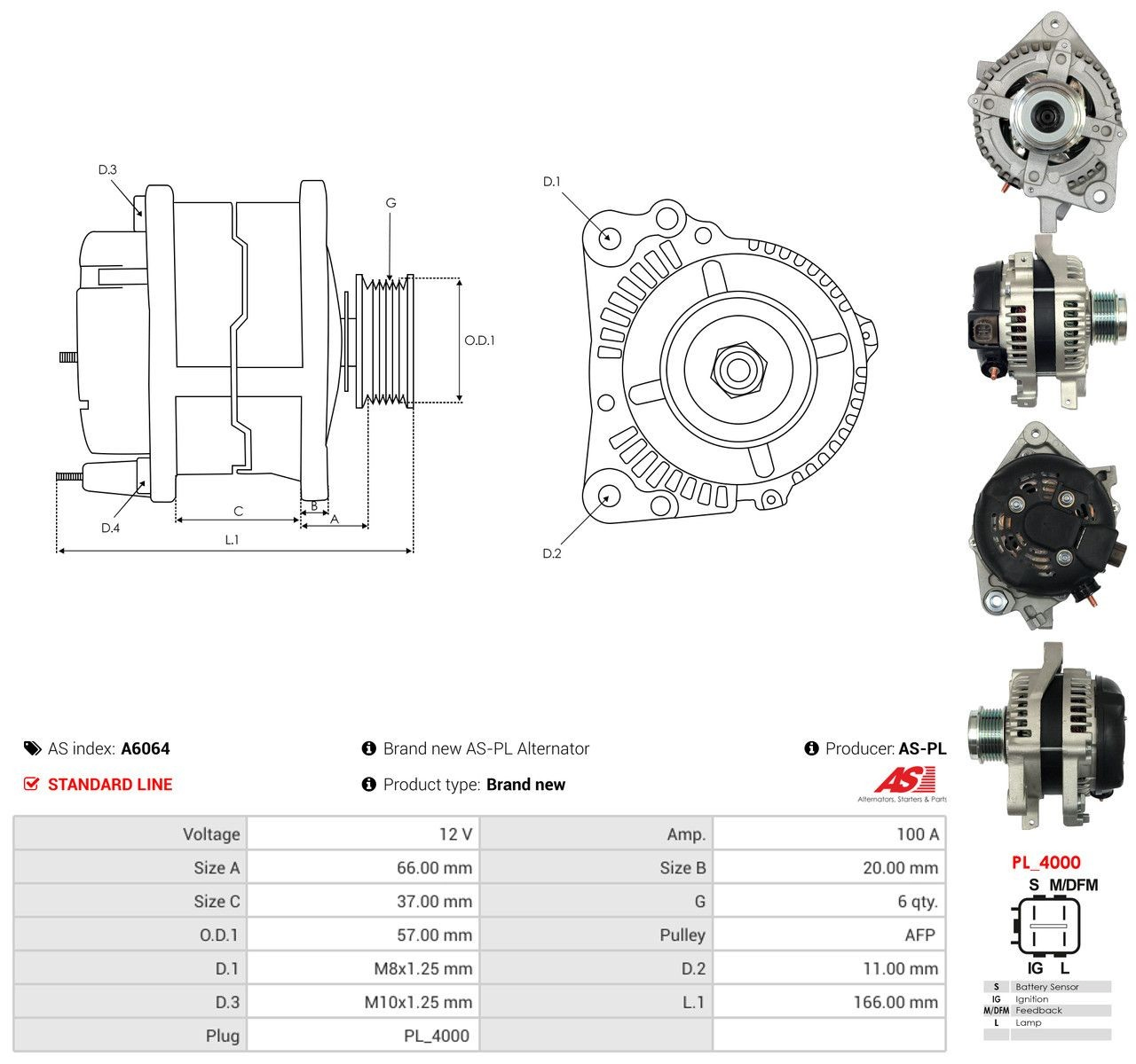 Генератор As-pl A6064 ціна, від 191.65 USD