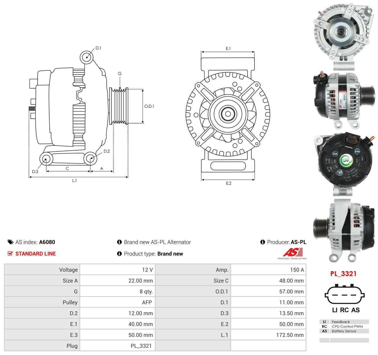 Генератор As-pl A6080 ціна, від 177.41 USD