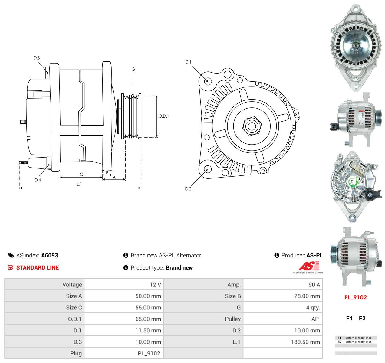 Генератор As-pl A6093 ціна, від 132.43 USD