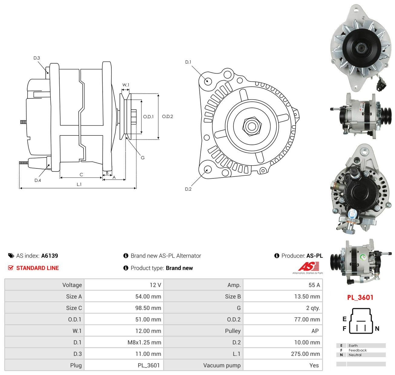 Генератор As-pl A6139 ціна, від 143.38 USD