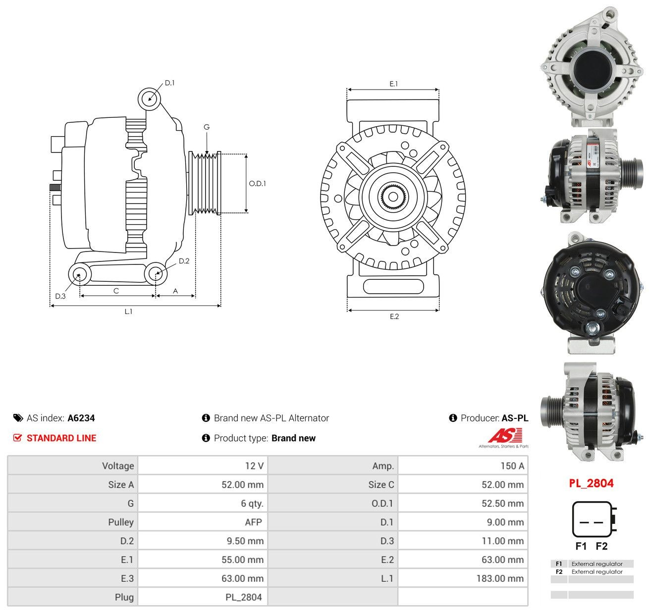 Генератор As-pl A6234 ціна, від 188.57 USD