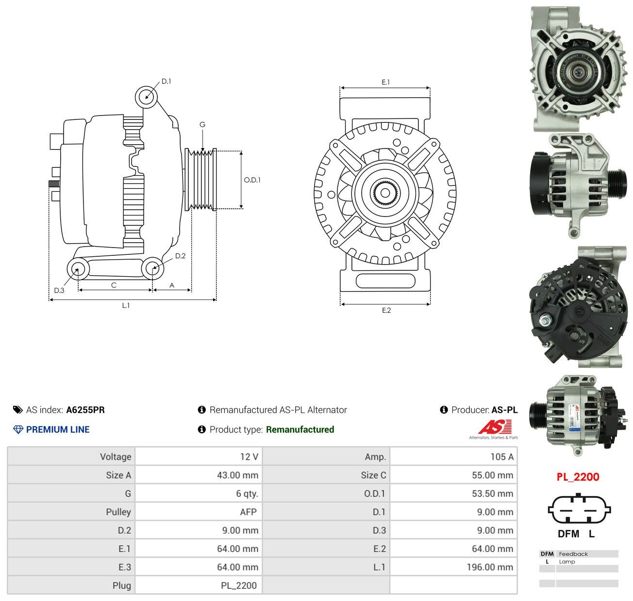 Генератор As-pl A6255PR ціна, від 61.66 USD