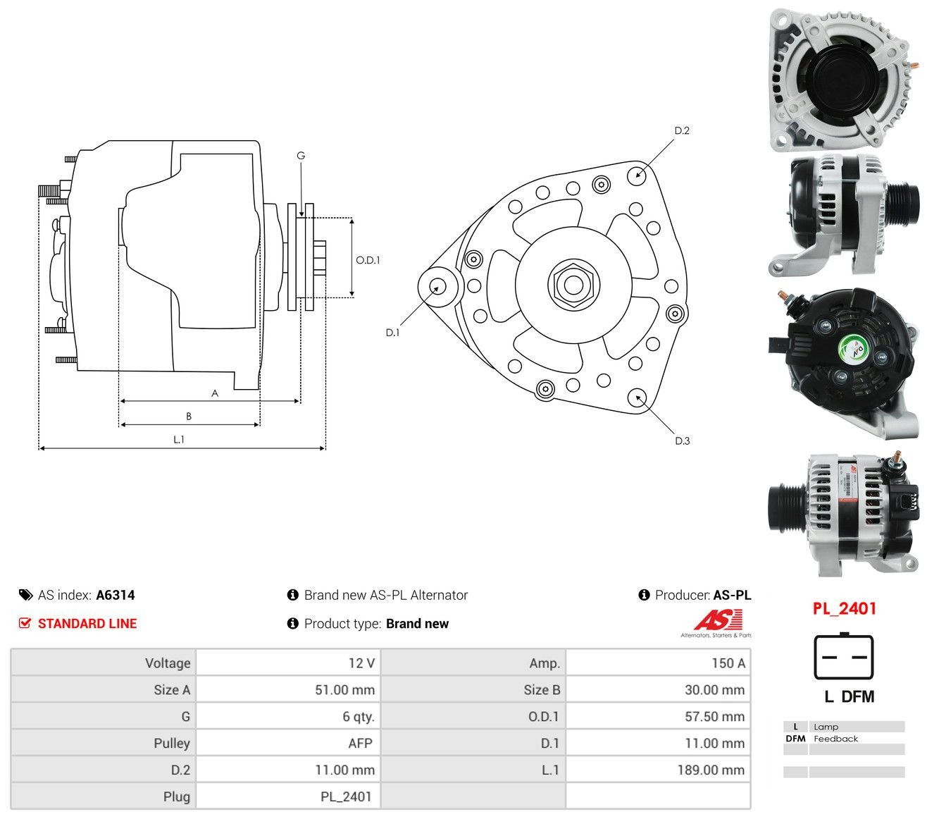 Генератор As-pl A6314 ціна, від 182.02 USD