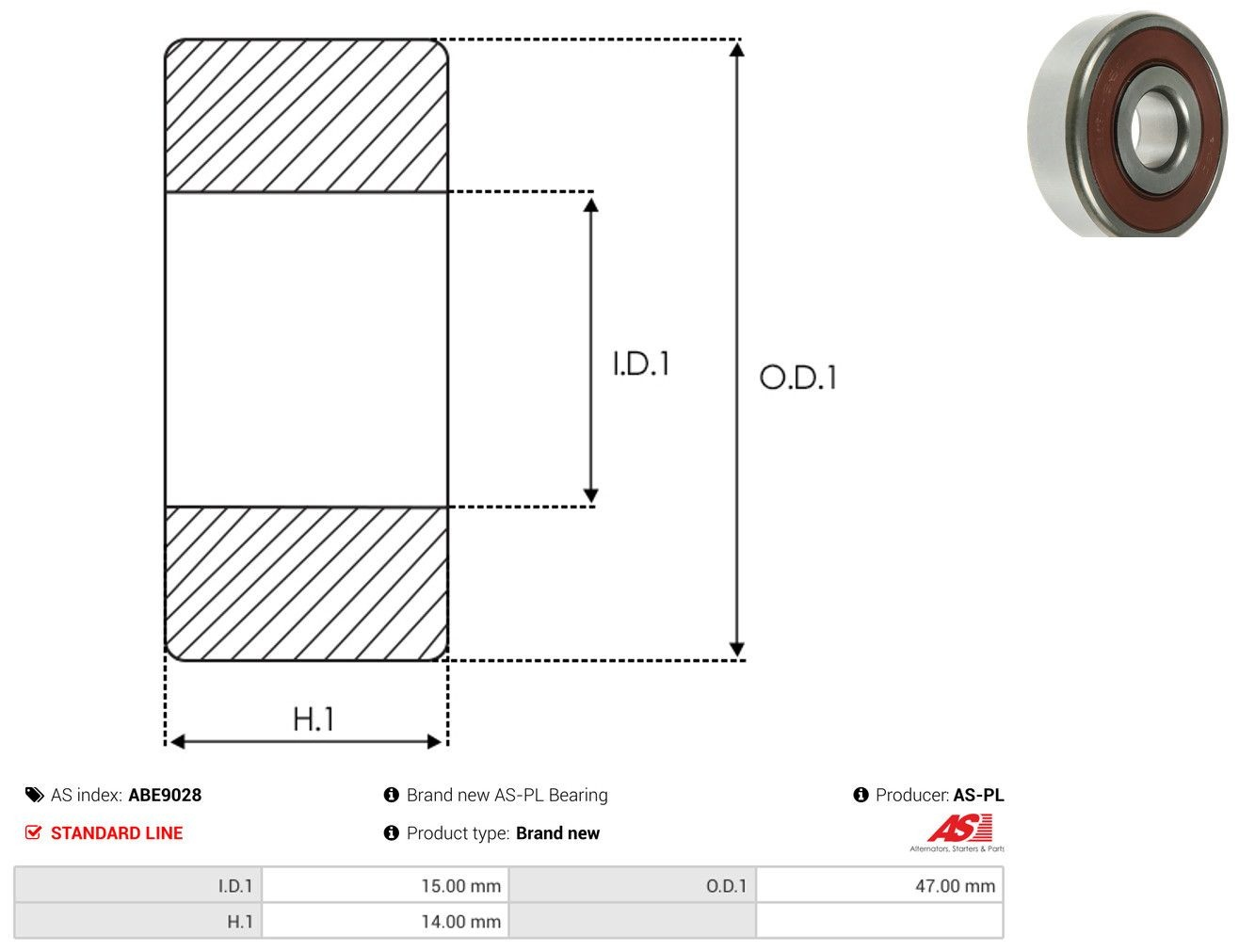 Підшипник генератора As-pl ABE9028 ціна, від 4.88 USD