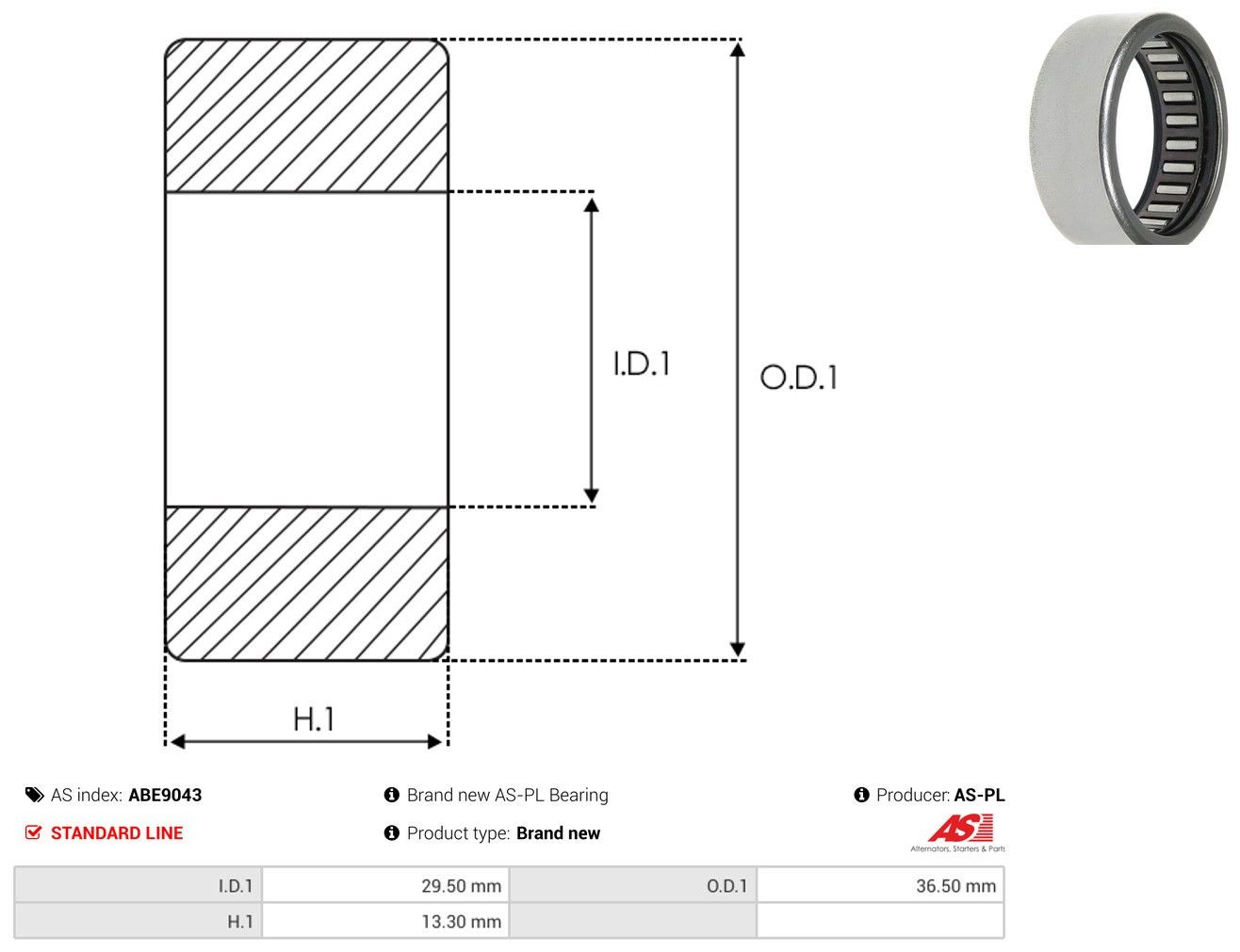 Підшипник стартера As-pl ABE9043 ціна, від 3.66 USD