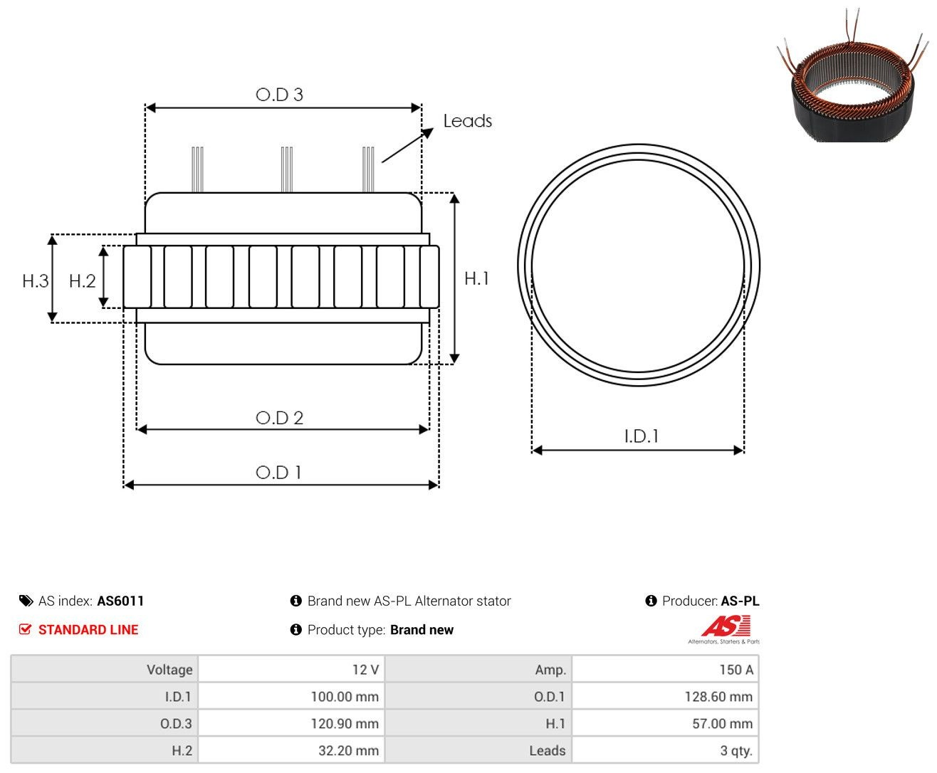 Обмотка генератора, статор Toyota 273600V030 ціна, від 78.69 USD