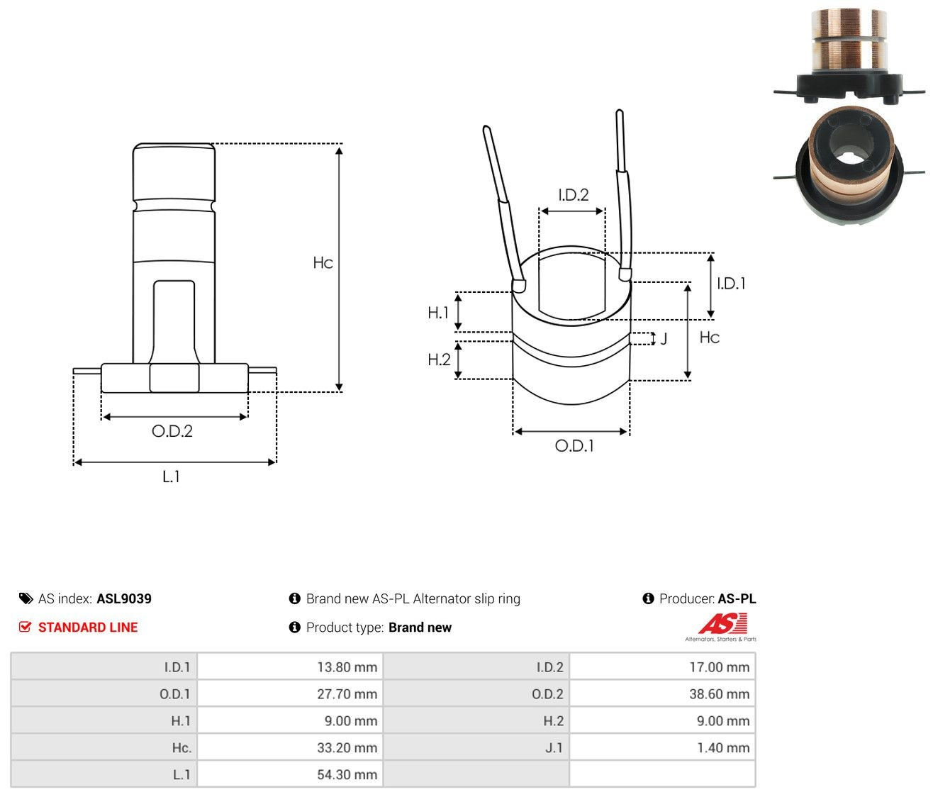 Колектор ротора генератора As-pl ASL9039 ціна, від 1.48 USD