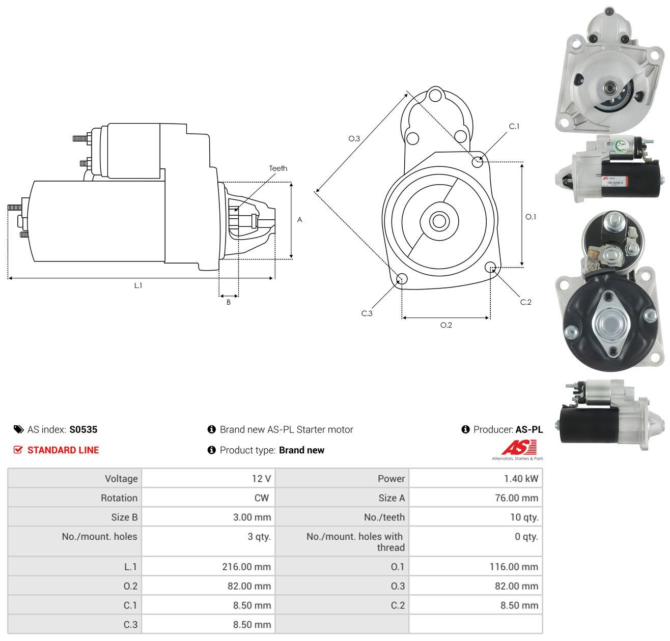 Стартер As-pl S0535 ціна, від 99.53 USD