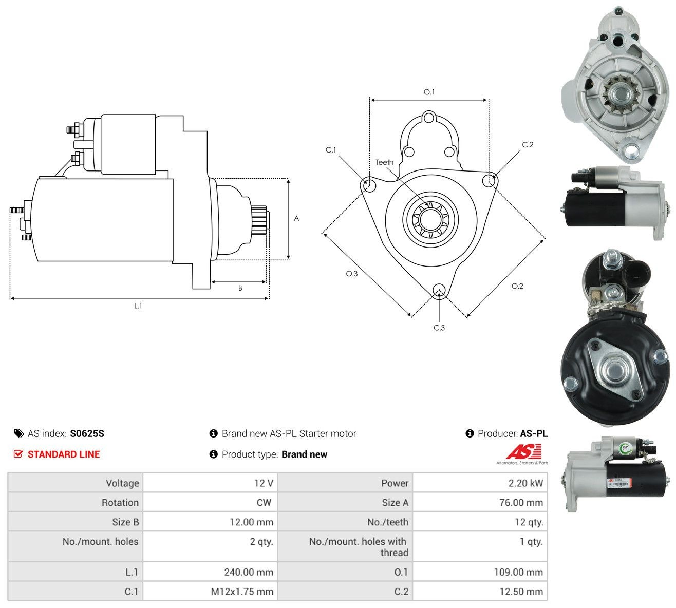 Стартер As-pl S0625S ціна, від 144.06 USD