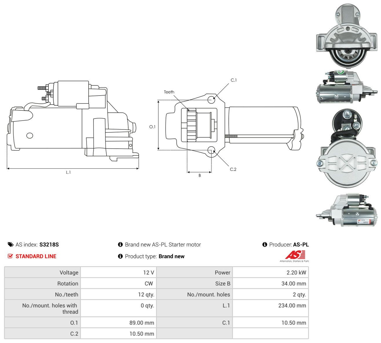 Стартер автомобільний As-pl S3218S