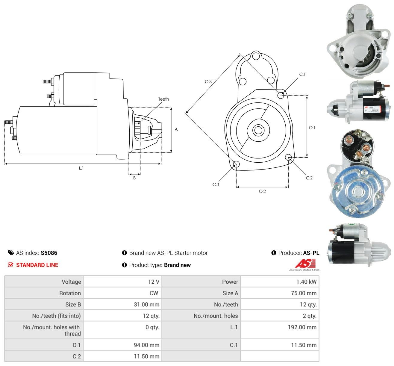 Стартер As-pl S5086 ціна, від 100.78 USD