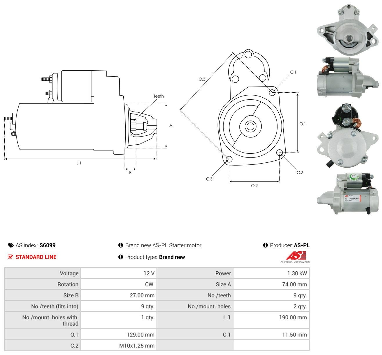 Стартер As-pl S6099 ціна, від 119.37 USD