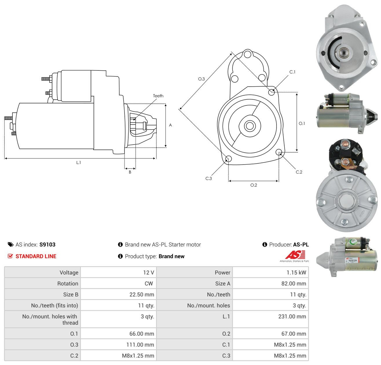 Стартер As-pl S9103 ціна, від 88.54 USD
