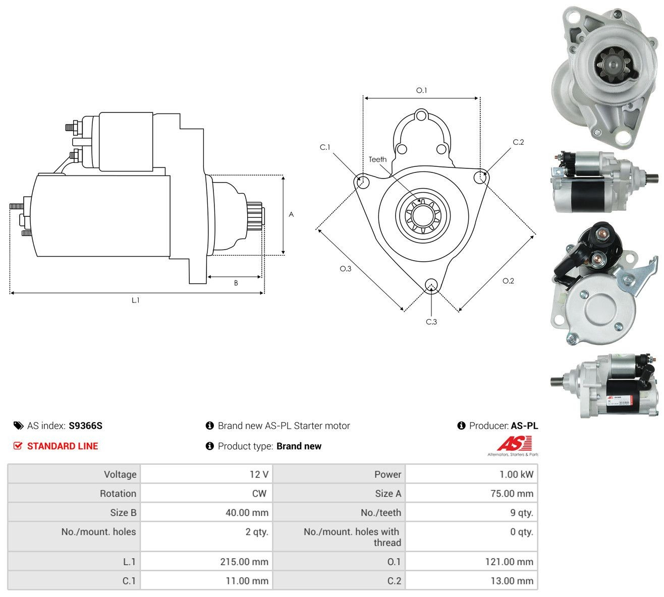 Стартер As-pl S9366S ціна, від 130.66 USD