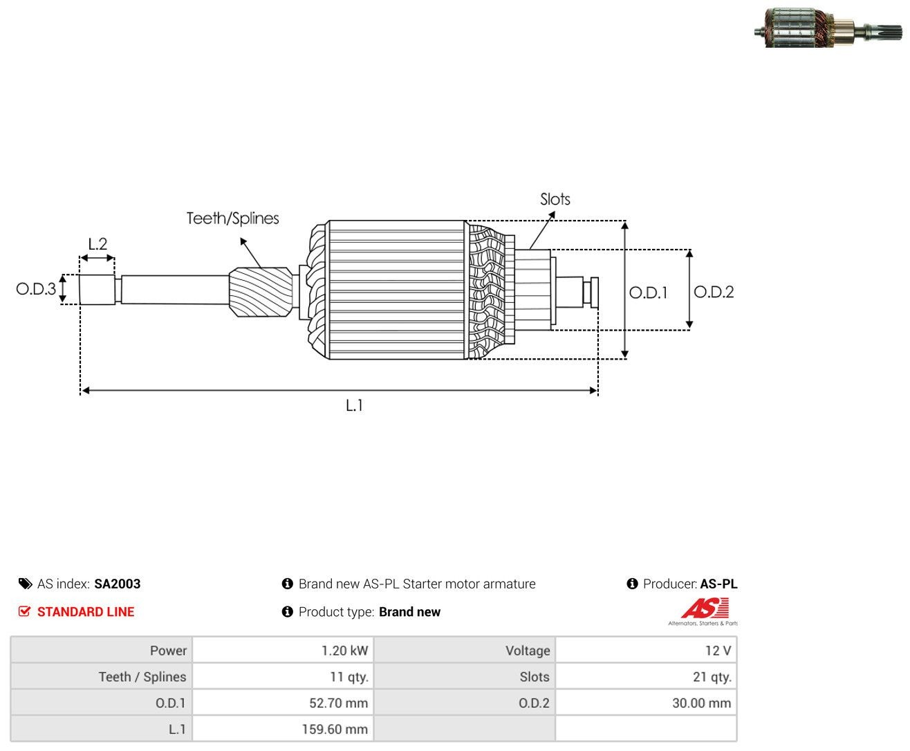 Ротор стартера As-pl SA2003 ціна, від 34.26 USD