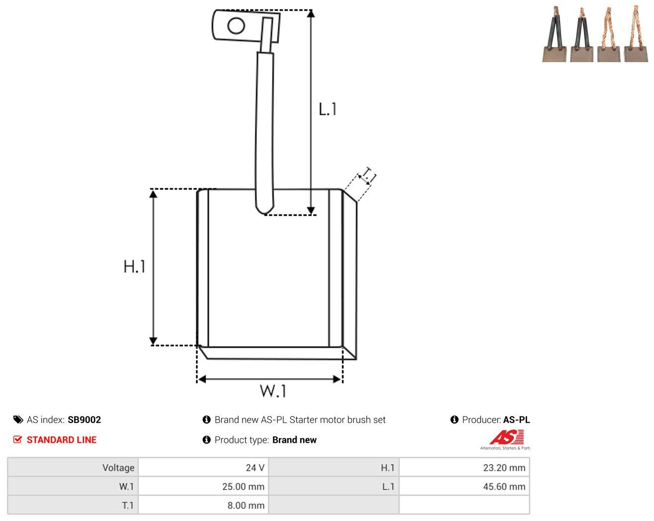 Щітка стартера As-pl SB9002 ціна, від 7.46 USD