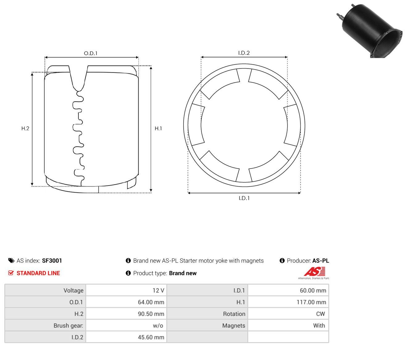 Обмотка стартера, статор As-pl SF3001 ціна, від 10.31 USD