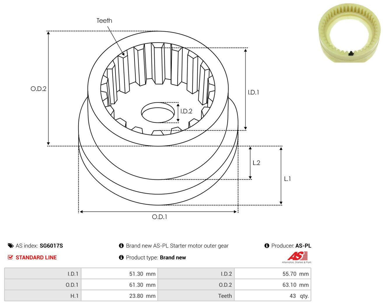 Планетарна шестерня редуктора стартера As-pl SG6017S ціна, від 2.48 USD
