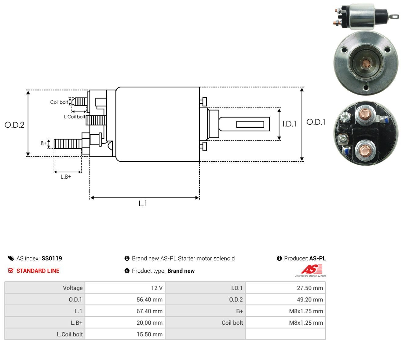 Втягуюче реле стартера SS0119 As-pl