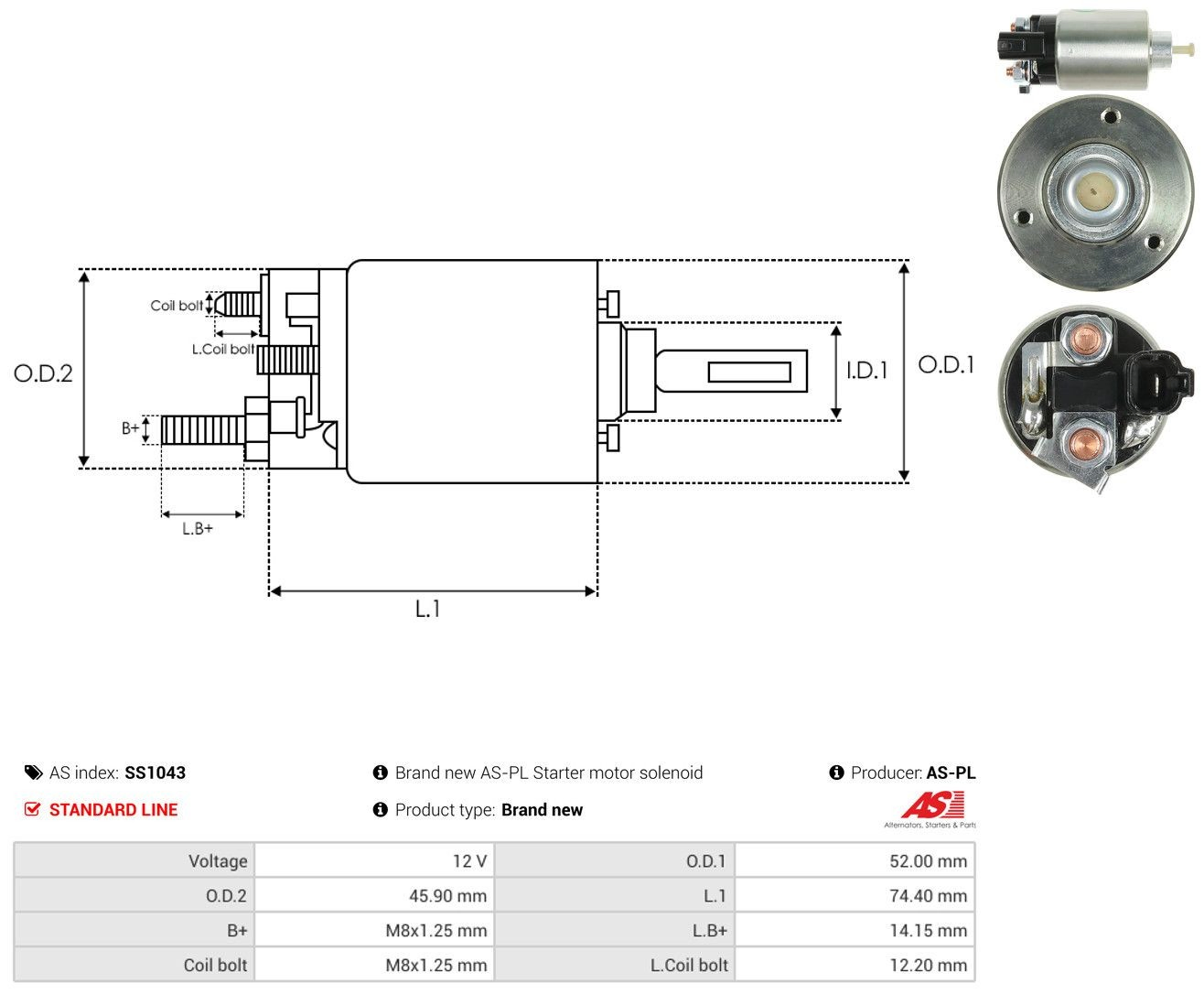 Втягуюче реле стартера SS1043 As-pl