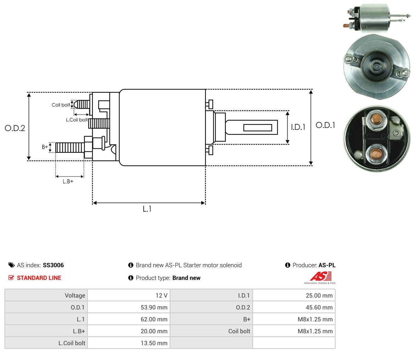 Втягуюче реле стартера SS3006 As-pl