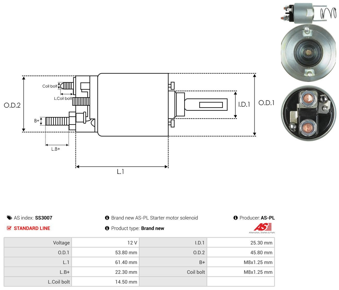 Втягуюче реле стартера SS3007 As-pl