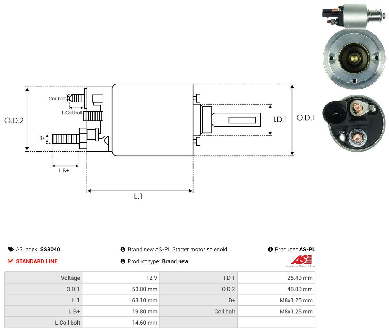 Втягуюче реле стартера SS3040 As-pl