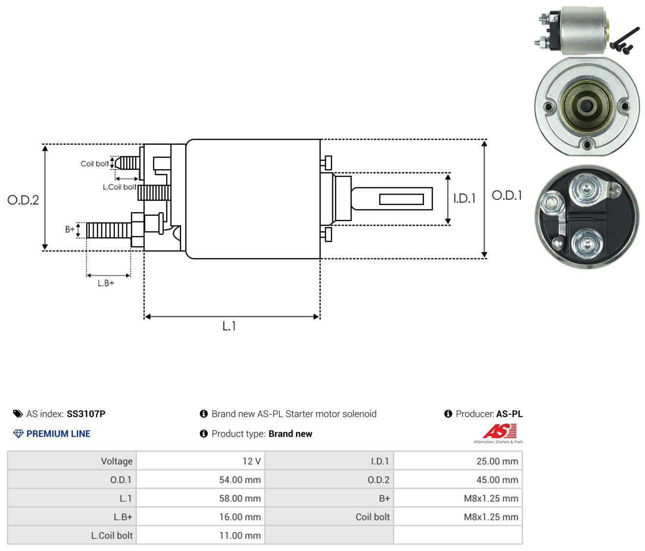 Втягуюче реле стартера SS3107P As-pl