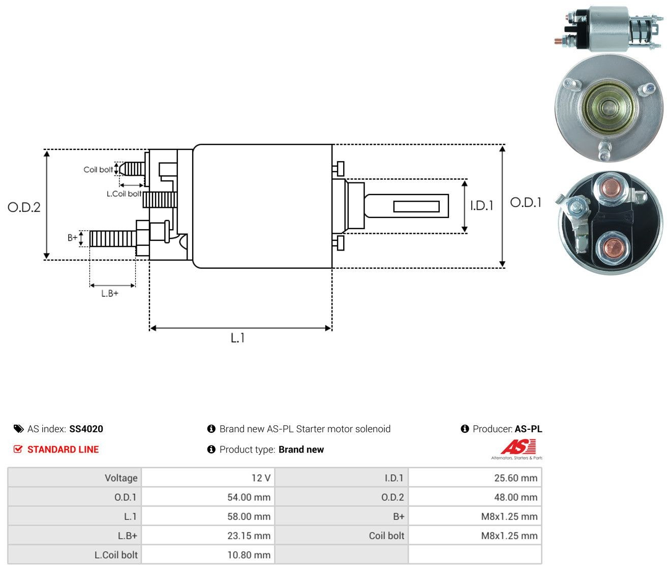 Втягуюче реле стартера SS4020 As-pl