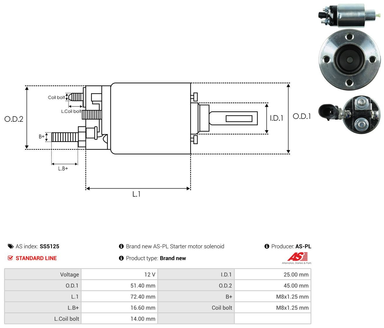 Втягуюче реле стартера SS5125 As-pl