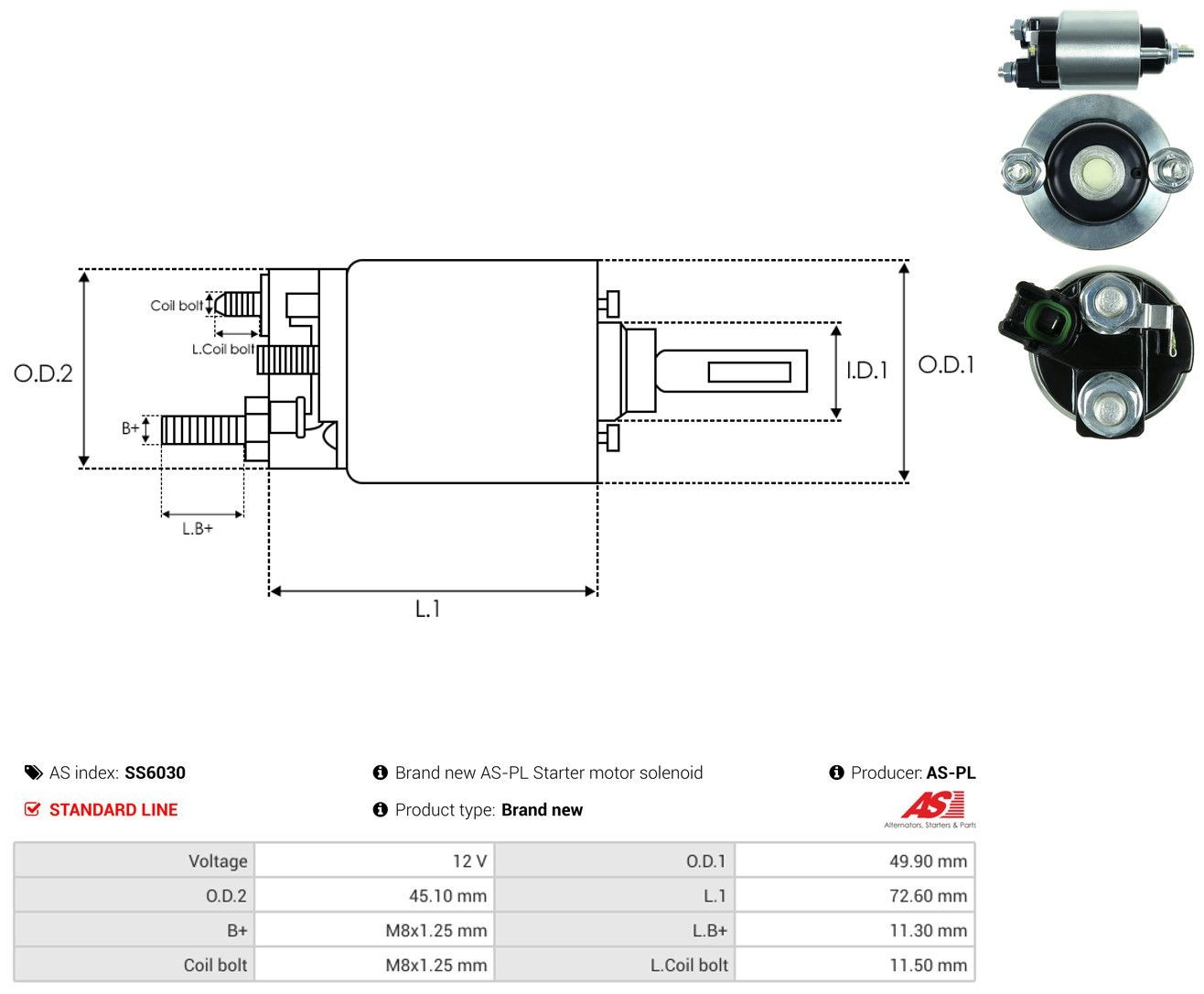 Втягуюче реле стартера SS6030 As-pl