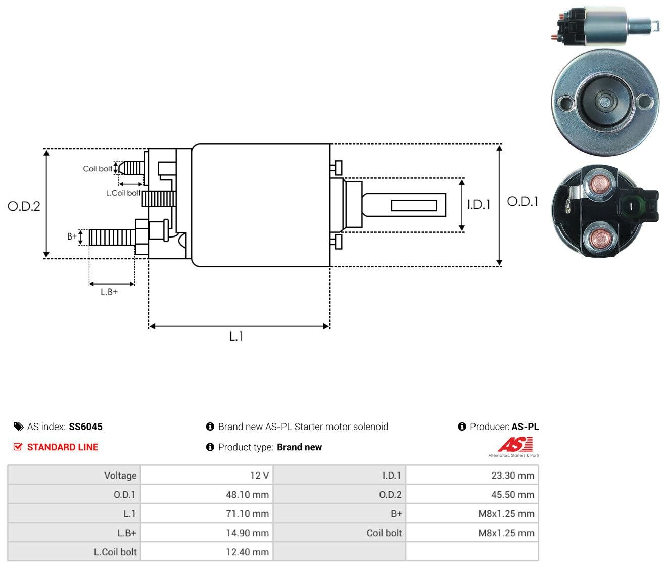 Втягуюче реле стартера SS6045 As-pl
