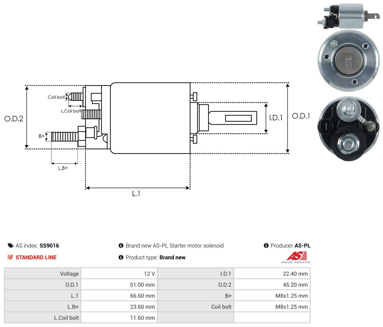 Втягуюче реле стартера SS9016 As-pl