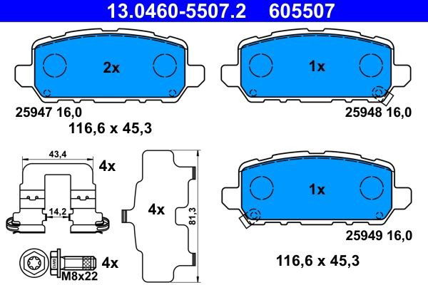 Задні гальмівні колодки ATE 13046055072 ціна, від 53.99 USD